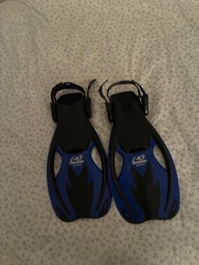 Blue and Black Swim Fins with Adjustable Heel Straps